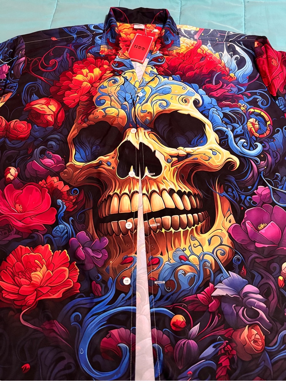HOO Vibrant Multicolor Skull shirt Bold Floral Design with skull Size 3X